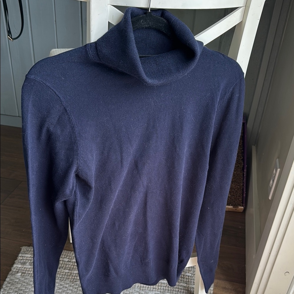 Andrew Marc Navy Blue Turtleneck Sweater Classic Knit